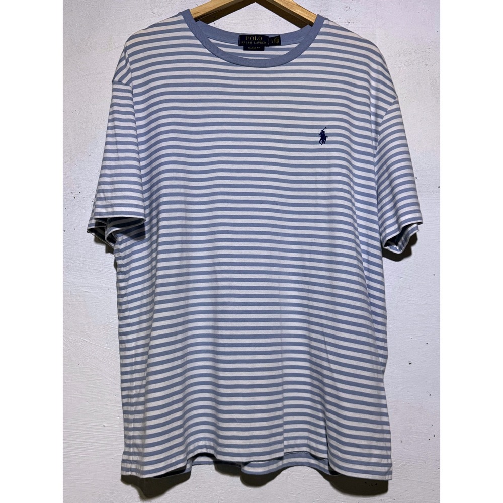 Polo Ralph Lauren Mens Classic Fit Striped T-Shirt Size L Blue White Cotton Pony